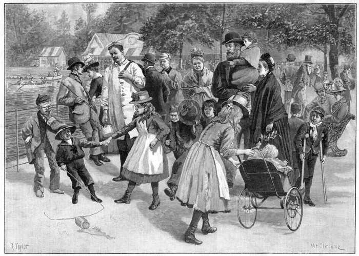 Framed Print : Saturday afternoon in Victoria Park, London, 1890. Artist: R Taylor Framed Print : Saturday afternoon in Victoria Park, London, 1890. Artist: R Taylor