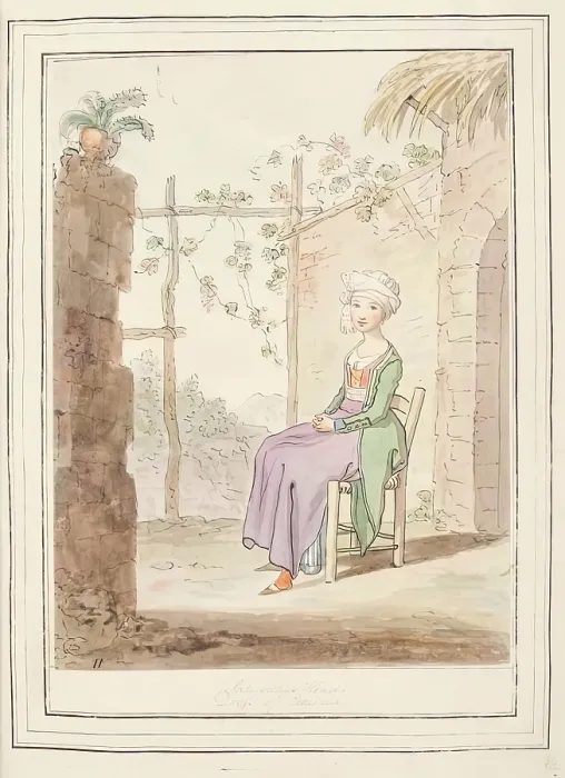 Framed Print : Saturdays Head Dress of Procida, leaf from A Collection of Dresses by David Allan... 1776 Framed Print : Saturdays Head Dress of Procida, leaf from A Collection of Dresses by David Allan... 1776