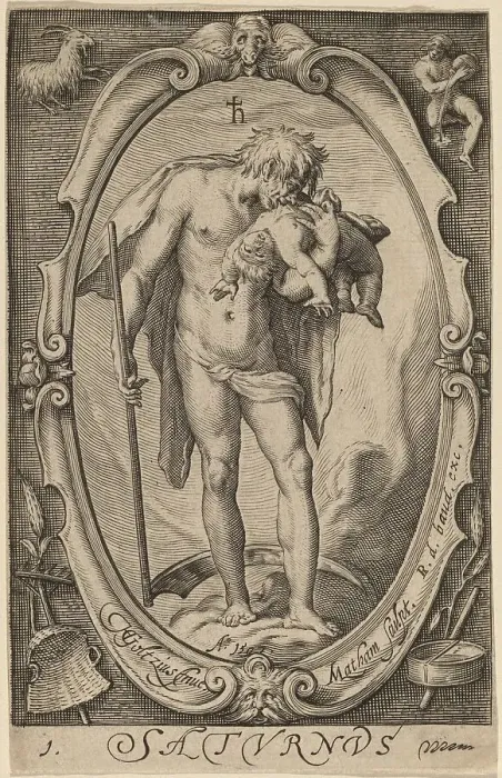 Framed Print : Saturn, 1597. Creator: Jacob Matham