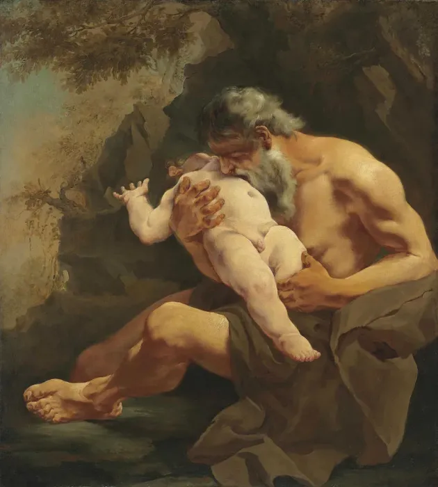 Framed Print : Saturn devouring his son. Creator: Lama, Giulia (1681-1747) Framed Print : Saturn devouring his son. Creator: Lama, Giulia (1681-1747)