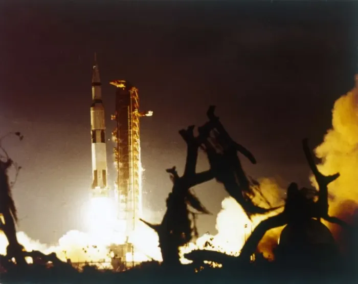 Framed Print : Saturn V rocket lifting off, Kennedy Space Center, Merritt Island, Florida, USA. Creator: NASA Framed Print : Saturn V rocket lifting off, Kennedy Space Center, Merritt Island, Florida, USA. Creator: NASA