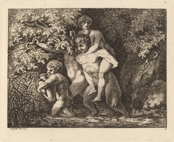 Framed Print : Satyr Carrying a Nymph on His Back, 1769 / 71. Creator: Salomon Gessner Framed Print : Satyr Carrying a Nymph on His Back, 1769 / 71. Creator: Salomon Gessner