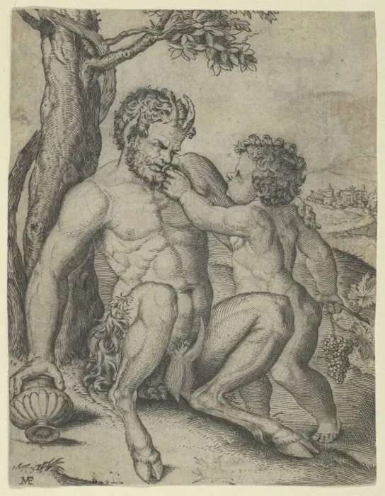 Framed Print : Satyr and Child, ca. 1515-16. Creator: Marcantonio Raimondi Framed Print : Satyr and Child, ca. 1515-16. Creator: Marcantonio Raimondi