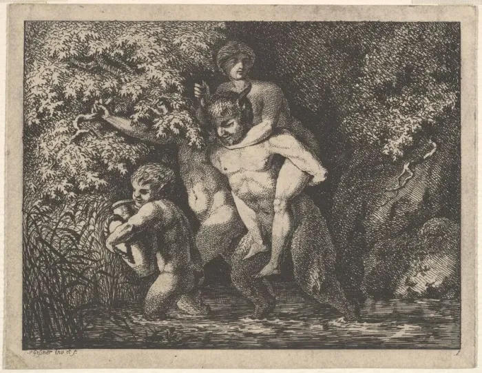 Framed Print : Satyr family, on the move, 18th Century. Creator: Salomon Gessner Framed Print : Satyr family, on the move, 18th Century. Creator: Salomon Gessner