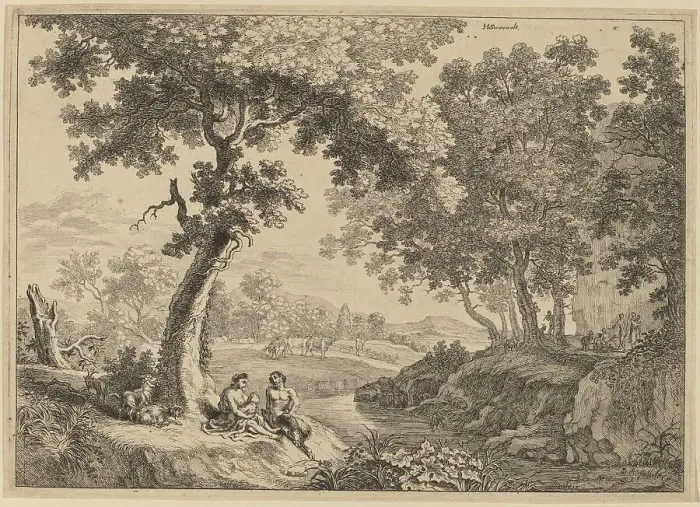 Framed Print : Satyr Family Seated under a Tree. Creator: Unknown Framed Print : Satyr Family Seated under a Tree. Creator: Unknown