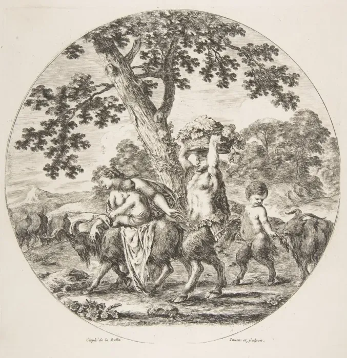 Framed Print : Satyr family walking towards the left with two goats and a basket of grapes, ca. 1657 Framed Print : Satyr family walking towards the left with two goats and a basket of grapes, ca. 1657