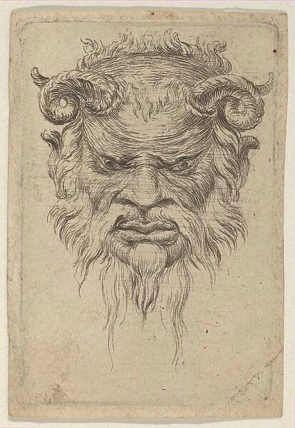 Satyr Mask with Curled Horns Looking Down, from Divers Masques, ca. 1635-45