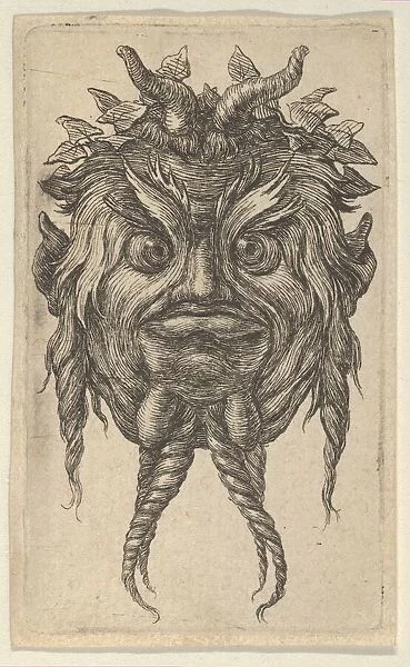 Satyr Mask with Horns and a Twisted Beard Wearing an Ivy Wreath, from Divers Masque