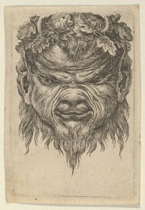 Framed Print : Satyr Mask with an Indented Snout and a Wreath of Oak Leaves, from Divers Masques, ca Framed Print : Satyr Mask with an Indented Snout and a Wreath of Oak Leaves, from Divers Masques, ca