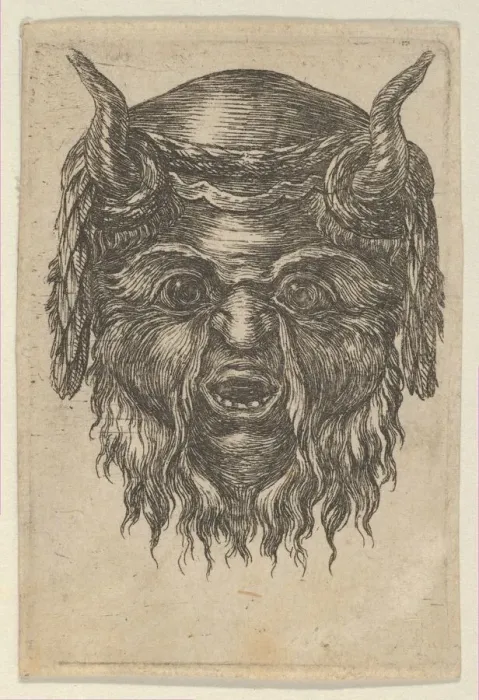 Framed Print : Satyr Mask with a Laurel Wreath Draped Over the Horns, from Divers Masques, ca. 1635-45 Framed Print : Satyr Mask with a Laurel Wreath Draped Over the Horns, from Divers Masques, ca. 1635-45