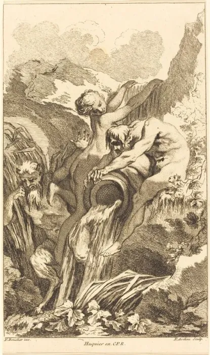 Framed Print : Satyr, Nymph and River God, in or after 1736. Creator: Pierre Alexandre Aveline Framed Print : Satyr, Nymph and River God, in or after 1736. Creator: Pierre Alexandre Aveline