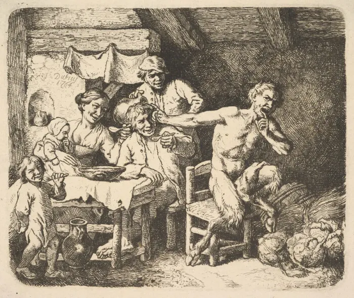 Framed Print : The Satyr and the Peasant, 1764. Creator: Christian Wilhelm Ernst Dietrich Framed Print : The Satyr and the Peasant, 1764. Creator: Christian Wilhelm Ernst Dietrich