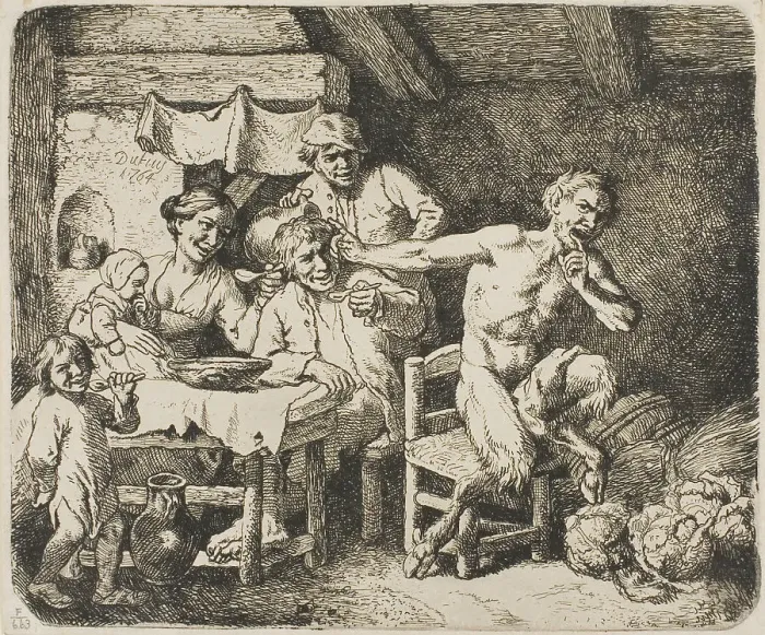 Framed Print : The Satyr in Peasant's House, 1764. Creator: Christian Wilhelm Ernst Dietrich Framed Print : The Satyr in Peasant's House, 1764. Creator: Christian Wilhelm Ernst Dietrich