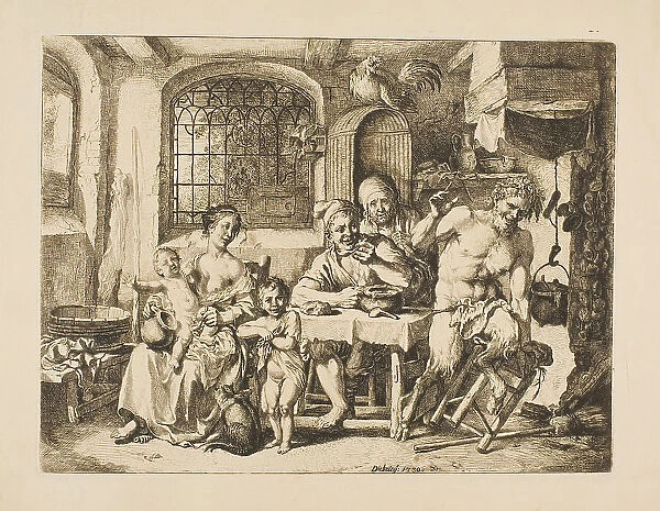 Satyr in a Peasant's House, in the Style of Jordaens, 1739. Creator: Christian Wilhelm Ernst Dietrich