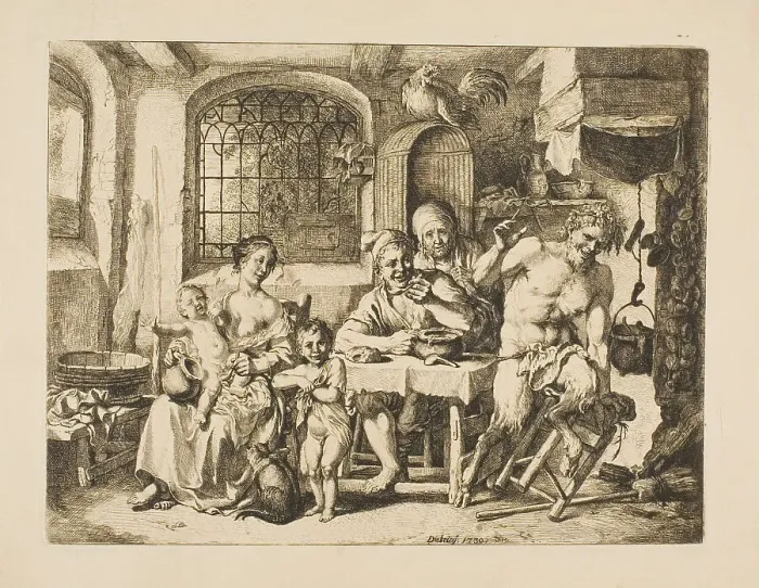Framed Print : Satyr in a Peasant's House, in the Style of Jordaens, 1739. Creator: Christian Wilhelm Ernst Dietrich Framed Print : Satyr in a Peasant's House, in the Style of Jordaens, 1739. Creator: Christian Wilhelm Ernst Dietrich