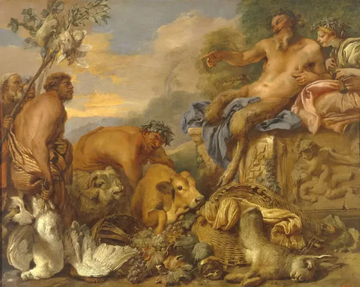 Framed Print : Satyrs Bringing their Gifts, Early 1640s. Creator: Castiglione Framed Print : Satyrs Bringing their Gifts, Early 1640s. Creator: Castiglione