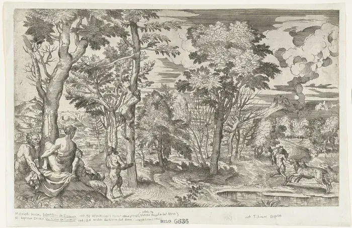 Framed Print : Satyrs in a Landscape (after Titian), ca. 1550-60. Creator: Anon Framed Print : Satyrs in a Landscape (after Titian), ca. 1550-60. Creator: Anon