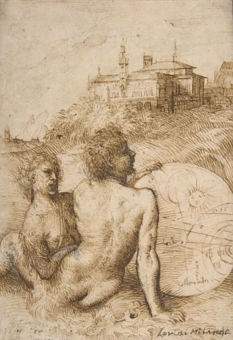Framed Print : Two Satyrs in a Landscape, ca. 1505-10. Creator: Titian Framed Print : Two Satyrs in a Landscape, ca. 1505-10. Creator: Titian