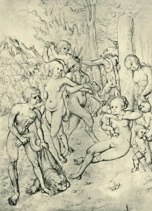 Framed Print : Satyrs and nymphs, 1520-1530, (1943). Creator: Lucas Cranach the Elder Framed Print : Satyrs and nymphs, 1520-1530, (1943). Creator: Lucas Cranach the Elder