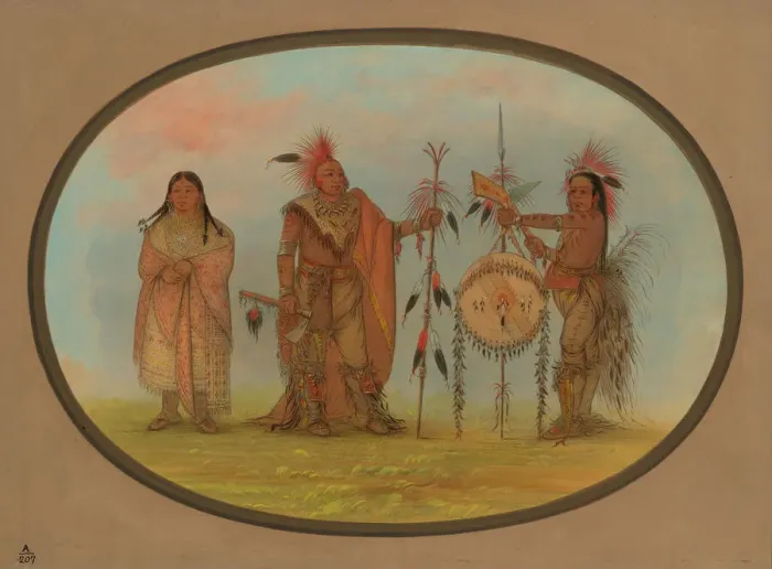 Framed Print : Two Saukie Chiefs and a Woman, 1861 / 1869. Creator: George Catlin Framed Print : Two Saukie Chiefs and a Woman, 1861 / 1869. Creator: George Catlin