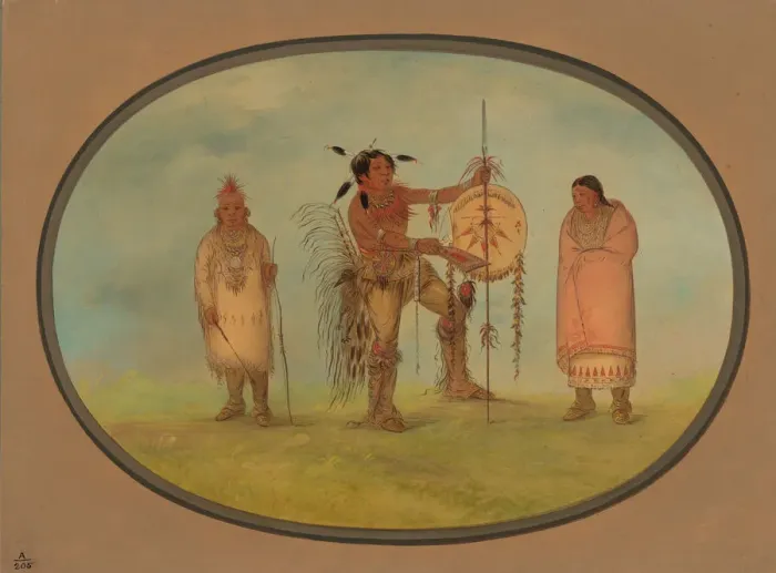 Framed Print : Saukie Warrior, His Wife, and a Boy, 1861 / 1869. Creator: George Catlin Framed Print : Saukie Warrior, His Wife, and a Boy, 1861 / 1869. Creator: George Catlin