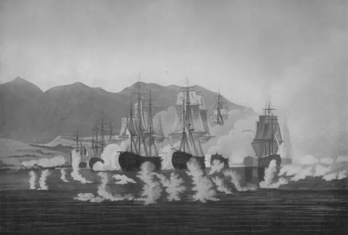 Framed Print : Saumarez off Algeciras, c1802. Artist: Joseph Constantine Stadler Framed Print : Saumarez off Algeciras, c1802. Artist: Joseph Constantine Stadler
