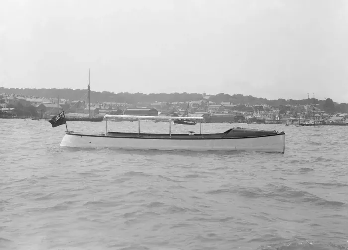 Framed Print : Saunders motor launch at anchor, 1914. Creator: Kirk & Sons of Cowes Framed Print : Saunders motor launch at anchor, 1914. Creator: Kirk & Sons of Cowes