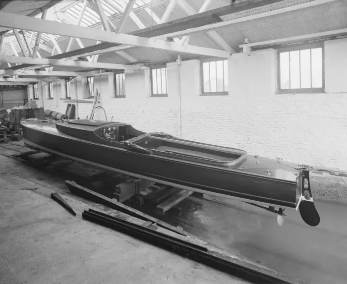 Framed Print : Saunders motor launch in yard, 1914. Creator: Kirk & Sons of Cowes Framed Print : Saunders motor launch in yard, 1914. Creator: Kirk & Sons of Cowes