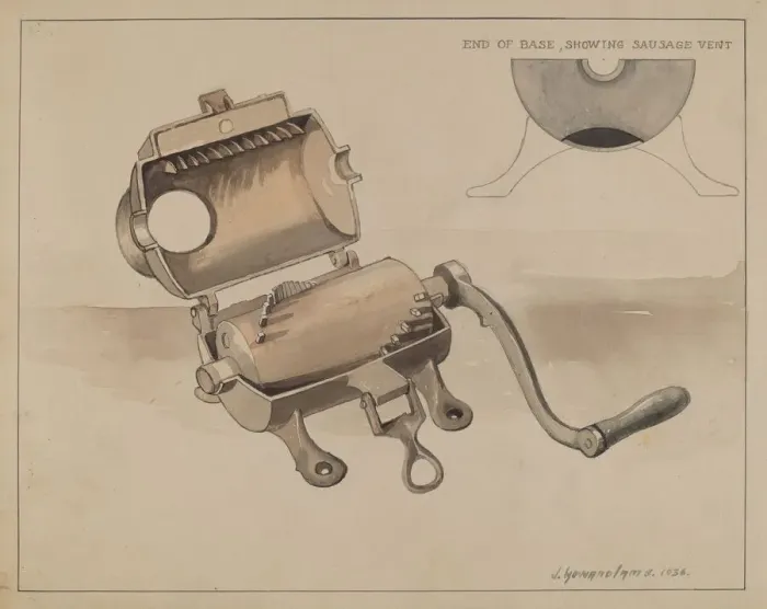Framed Print : Sausage Grinder, 1936. Creator: J. Howard Iams Framed Print : Sausage Grinder, 1936. Creator: J. Howard Iams