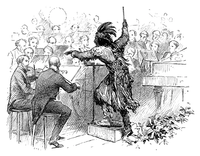 Framed Print : The Savage Club Entertainment, Royal Albert Hall: Mr. Eaton Faning conducting the Savage Dance, 1883 Creator: Unknown Framed Print : The Savage Club Entertainment, Royal Albert Hall: Mr. Eaton Faning conducting the Savage Dance, 1883 Creator: Unknown