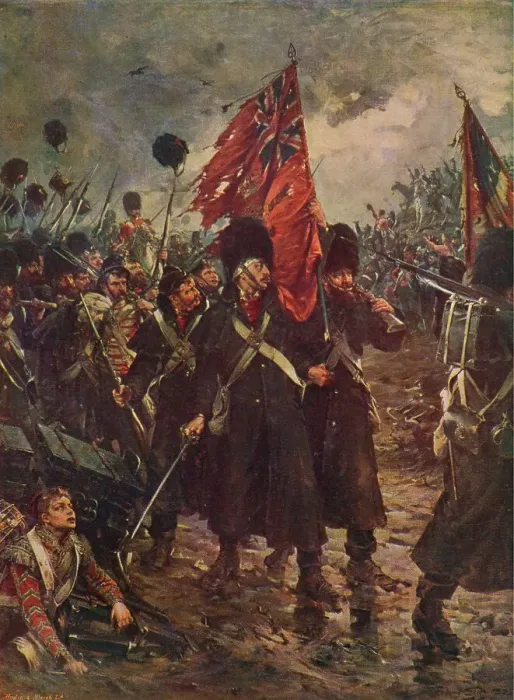 Framed Print : Saving the Colours: the Guards at the Battle of Inkerman, 1854 (1906). Artist: Robert Gibb Framed Print : Saving the Colours: the Guards at the Battle of Inkerman, 1854 (1906). Artist: Robert Gibb