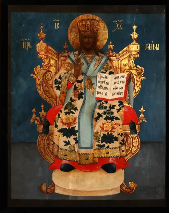 Framed Print : The Saviour Enthroned, 18th century. Artist: Russian icon Framed Print : The Saviour Enthroned, 18th century. Artist: Russian icon