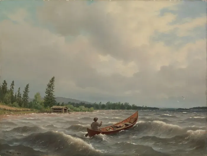 Framed Print : A Savo Boat on a Lake, 1879. Creator: Ferdinand von Wright Framed Print : A Savo Boat on a Lake, 1879. Creator: Ferdinand von Wright