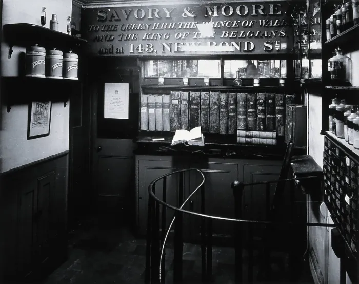 Framed Print : Savory & Moore Ltd: interior of the pharmacy;... c1880s. Creator: Unknown Framed Print : Savory & Moore Ltd: interior of the pharmacy;... c1880s. Creator: Unknown