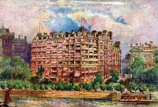 The Savoy Hotel as seen from the River Thames, London, 1905. Artist: William Harold Oakley