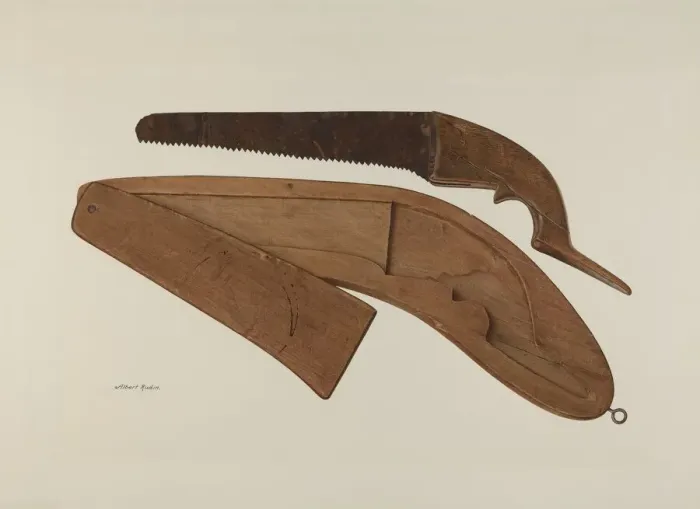 Framed Print : Saw and Case, c. 1940. Creator: Albert Rudin Framed Print : Saw and Case, c. 1940. Creator: Albert Rudin
