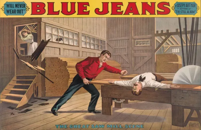 Framed Print : Saw Mill Scene, from Blue Jeans, ca. 1890. ca. 1890. Creator: Anon Framed Print : Saw Mill Scene, from Blue Jeans, ca. 1890. ca. 1890. Creator: Anon