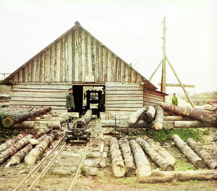Framed Print : Sawmill, Oka River, 1912. Creator: Sergey Mikhaylovich Prokudin-Gorsky Framed Print : Sawmill, Oka River, 1912. Creator: Sergey Mikhaylovich Prokudin-Gorsky