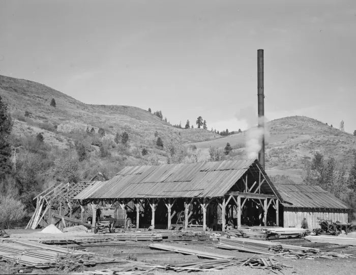 Framed Print : The sawmill, Ola self-help sawmill co-op, Gem County, Idaho, 1939. Creator: Dorothea Lange Framed Print : The sawmill, Ola self-help sawmill co-op, Gem County, Idaho, 1939. Creator: Dorothea Lange
