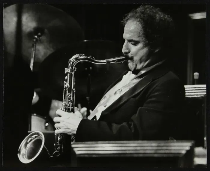 Framed Print : Saxophonist Frank Tiberi performing at the Forum Theatre, Hatfield, Hertfordshire, 1983 Framed Print : Saxophonist Frank Tiberi performing at the Forum Theatre, Hatfield, Hertfordshire, 1983