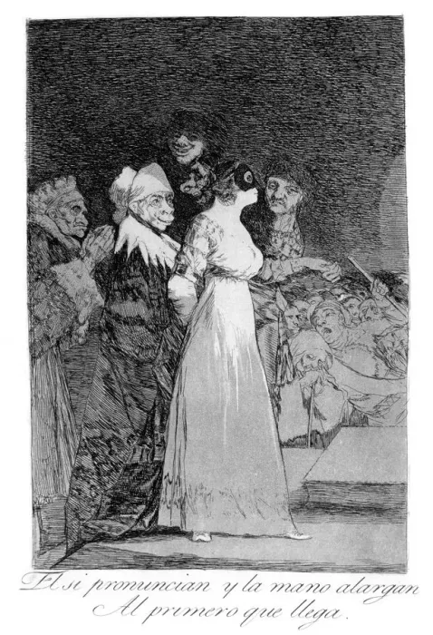 Framed Print : They say yes and give their hand to the first comer, 1799. Artist: Francisco Goya Framed Print : They say yes and give their hand to the first comer, 1799. Artist: Francisco Goya