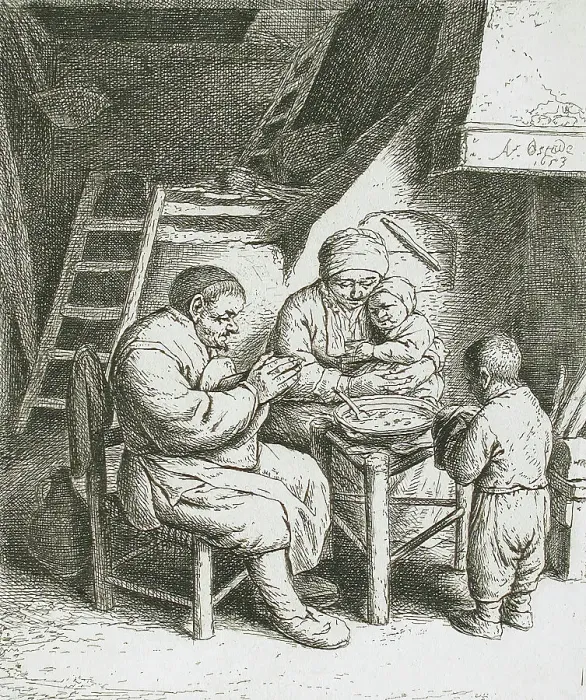 Framed Print : Saying Grace, 1653. Creator: Adriaen van Ostade Framed Print : Saying Grace, 1653. Creator: Adriaen van Ostade