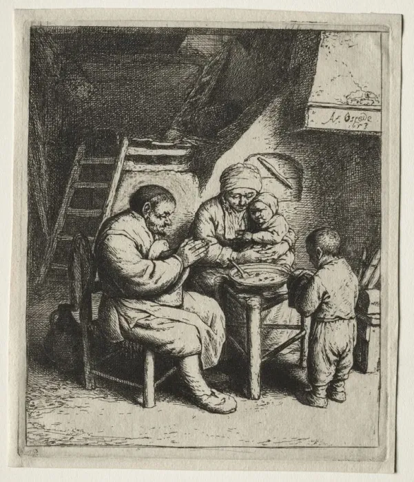 Framed Print : Saying Grace, 1653. Creator: Adriaen van Ostade (Dutch, 1610-1684) Framed Print : Saying Grace, 1653. Creator: Adriaen van Ostade (Dutch, 1610-1684)