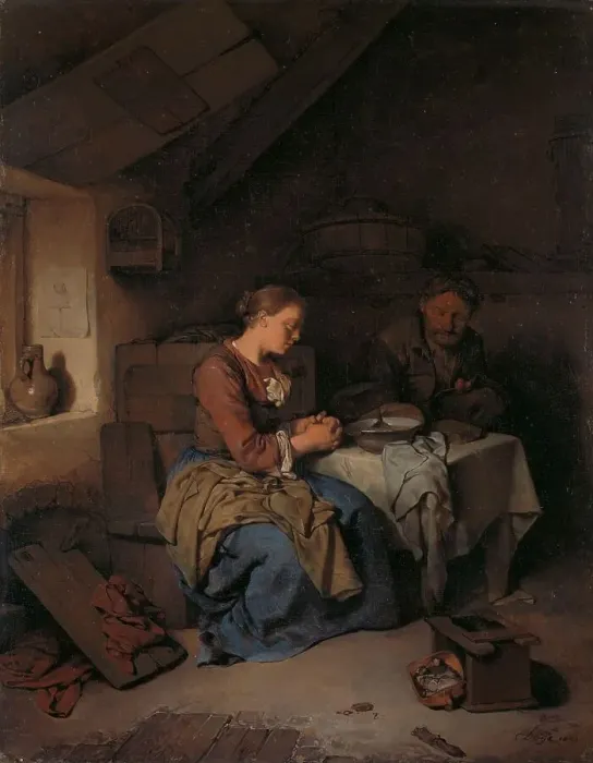 Framed Print : Saying Grace, 1663. Creator: Cornelis Bega Framed Print : Saying Grace, 1663. Creator: Cornelis Bega
