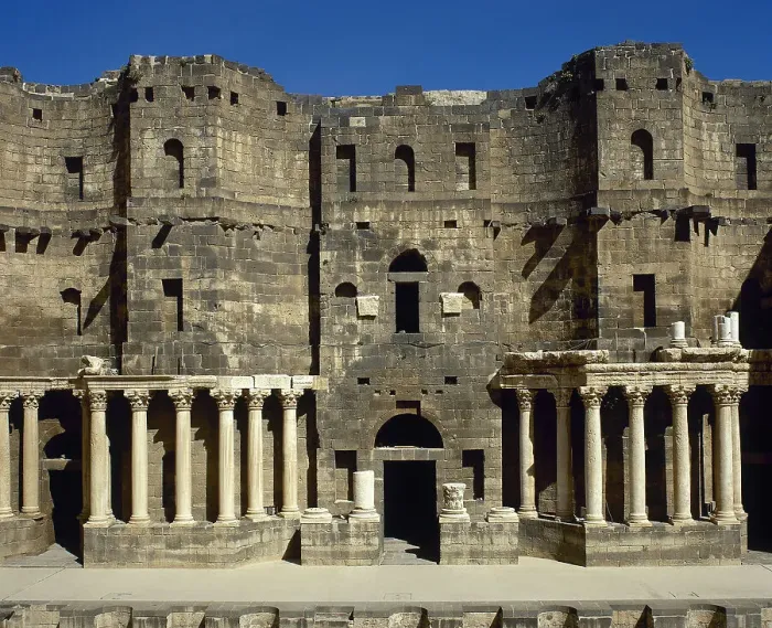 Framed Print : Scaenae frons, porticus post scaenam and pulpitum, Roman Theatre, Bosra, Syria, 2001. Creator: LTL Framed Print : Scaenae frons, porticus post scaenam and pulpitum, Roman Theatre, Bosra, Syria, 2001. Creator: LTL