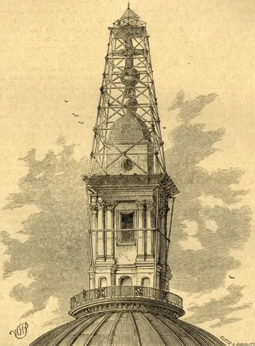 Framed Print : The Scaffolding and Observatory on St. Pauls in 1848, (1897). Creator: Unknown Framed Print : The Scaffolding and Observatory on St. Pauls in 1848, (1897). Creator: Unknown