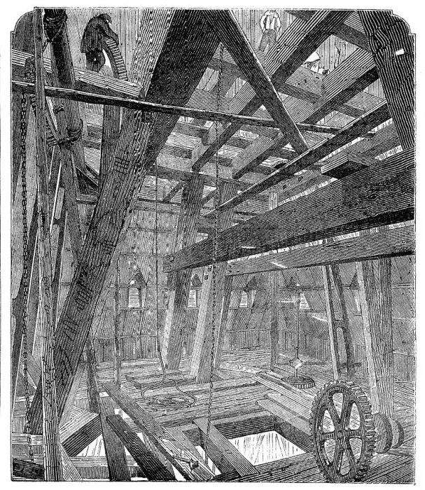 Framed Print : Scaffolding for Raising the Quarter-Bells in the Clock Tower of the New Houses of Parliament, 1857. Creator: Unknown Framed Print : Scaffolding for Raising the Quarter-Bells in the Clock Tower of the New Houses of Parliament, 1857. Creator: Unknown