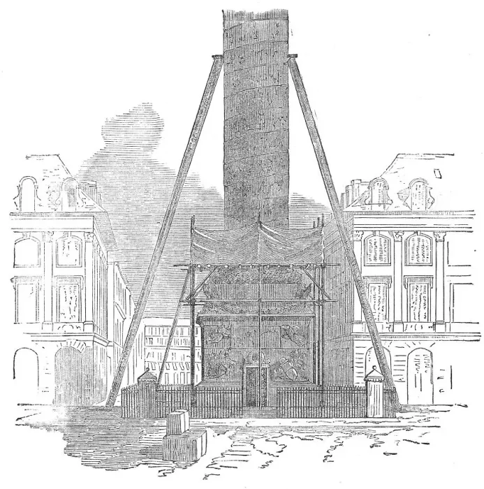 Framed Print : Scaffolding for sawing the base of the column in the Place Vendome, Paris, 1871. Creator: Unknown Framed Print : Scaffolding for sawing the base of the column in the Place Vendome, Paris, 1871. Creator: Unknown