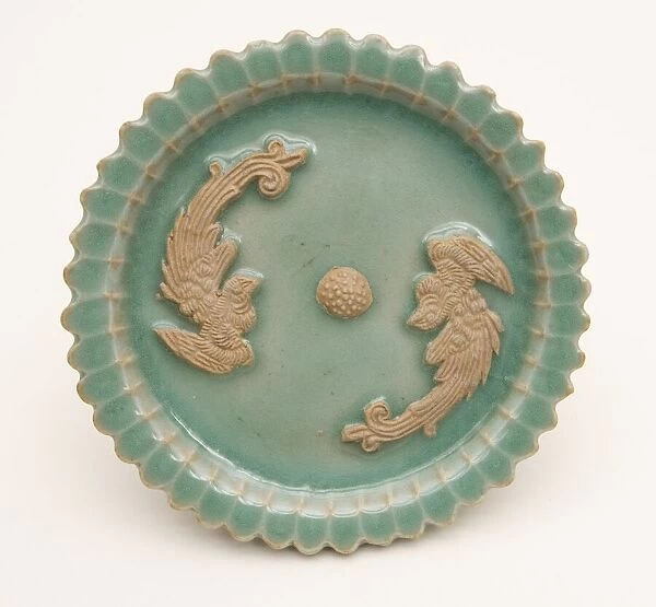 Scalloped-Rim Dish with Confronted Phoenixes and Floral Stamen, Yuan dynasty (1271-1368). Creator: Unknown