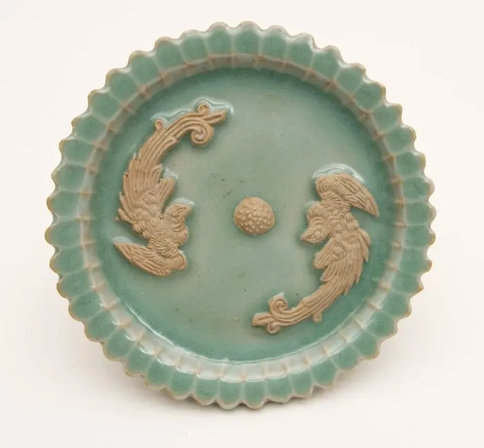Framed Print : Scalloped-Rim Dish with Confronted Phoenixes and Floral Stamen, Yuan dynasty (1271-1368). Creator: Unknown